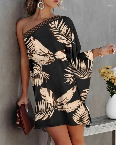 Abiti casual Fashion 2024 Summer Sexy Elegant for Women Palm Leaf Stampa con una spalla Abito da donna abiti da donna