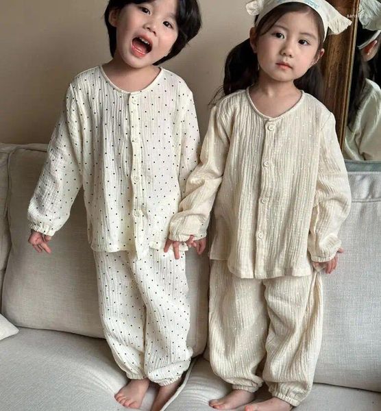 Roupas Conjuntos de 2024 meninos meninos 2 PCs Conjunto de pontos de camisa longa calça de algodão primavera Fashion Kids Pijama Ternos 2-8 anos Segunda Guerra Mundial