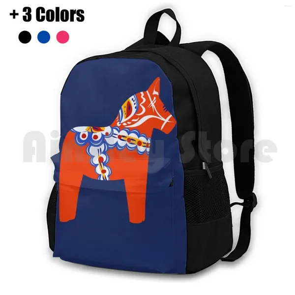 Backpack Red Swedish Dala Horse Horse Outdoor Caminhada à prova d'água Viagem nórdica nórdica