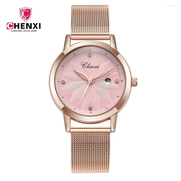 Armbanduhren Mode rosa roségolden Frauen sehen Blume Blütenblätter lässig Lady Watch Wasserdichtem Minimalismus -Strasskleid Female Uhr