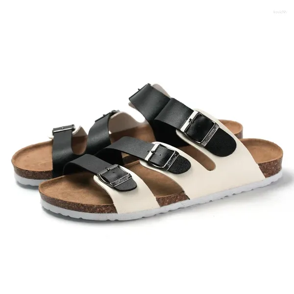 Slippers cowcom masculina sandálias de chinelos de couples cuthe Beach Sapatos de fivela de metal casual kwn