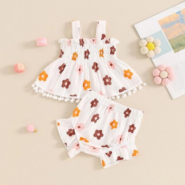 Комплекты одежды Baby Girl 2 Piece Summer Set без рукавов Shirred Ruffled Floral Tops Frill Trrill Shorts младенцы