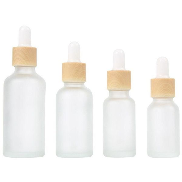 Verpackung von Flaschen Großhandel leere nachfüllbare Tropfen gefrostete Glasfläschchen Kosmetische Behälter -Jarhalter Probe Flasche mit imitierter Holz DH7IW