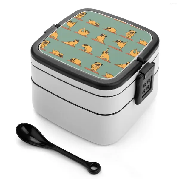 Dink Stove Pug Yoga Double Layer Bento Box Pranzo portatile per bambini SCUOLA OM NAMASSI