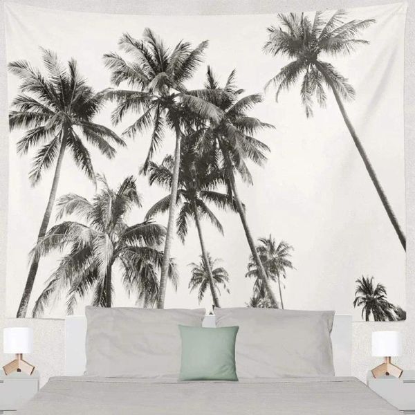 Wandteppiche schwarz -weiße Silhouette Tropical Coconut Palm Tapestry Wall Hanging Decor Elegante abstrakte Teppichtuch