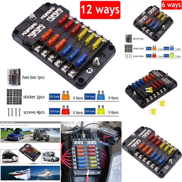 New 12V 32V Plástico Caixa de fusíveis M5 Stud com luz indicadora LED 6 12 maneiras Blade para o carro marinho de carro automático Trike