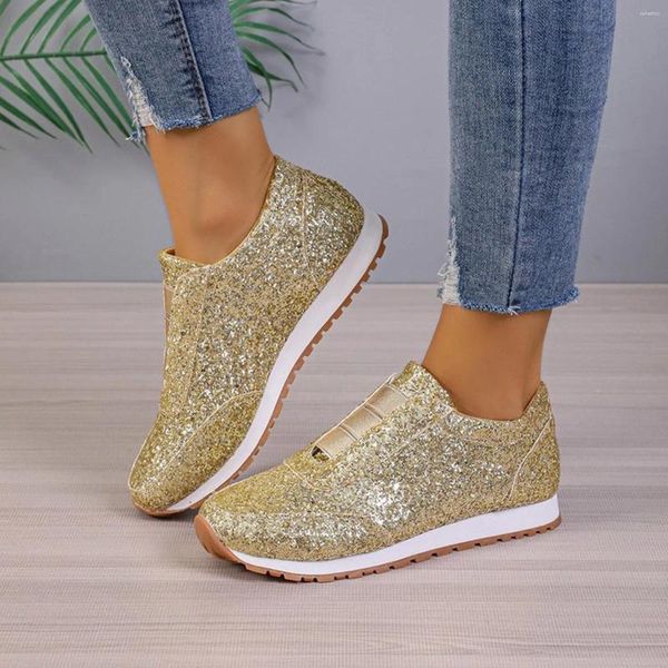 Casual Shoes PECING Glitter für Frauen flacher Boden Sport Winter Elastic Belt Slip-on Elegante Bürodame Schuhe Schuhe