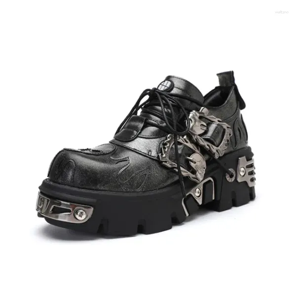 Kleiderschuhe Frauen -Plattform Pumpen Unisex Schädel Knöchelstiefel Metallschnalle Gothic Style Motorcycle für Männer