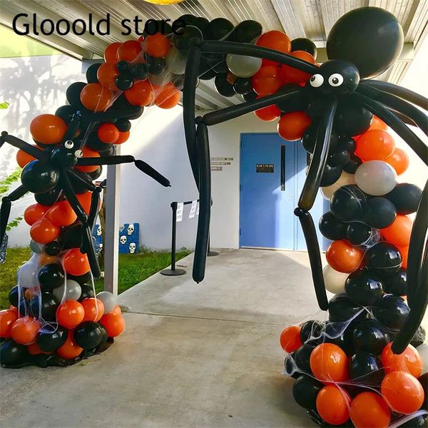 Halloween Balloon Garland Arch Kit com balões de aranha cinza laranja preto para decorações de festas de dia de Halloween Globos 240410