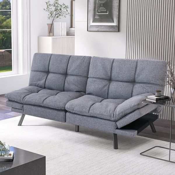 Divano futon convertibile, in tessuto grigio in memory foam loveat, piccolo divano da lettino per euro per spazi abitativi compatti, appartamento, dormitorio, studio, camera per gli ospiti, ufficio a casa/cuscino