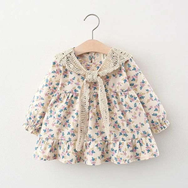 Frühlingsgeborenes Baby Girl Kleidung florales langärmeliges Kleid für Mädchen Baby Kleidung 1 Jahr Geburtstag Prinzessin Kleid Spitze Schal 240407