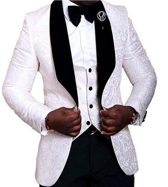 Novos homens de chegada ternos de padrões de padrões de padrões de groom de WhiteRedblack Groom Shawl Velvet Lapel Groomsmen Man JacketPantsvesttie 2040953