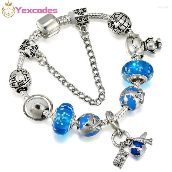 Bracelets de charme Yexcodes ao redor do mundo liga diy pingente boutique grande buraco luminoso de vidro luminosa pulseira feminina direta