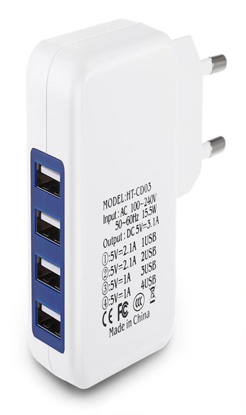 US Eu Plug Travel Home Wall Charger 4 USB -порты зарядки для мобильных телефонов GPS и т. Д. Мобильные устройства 7849030