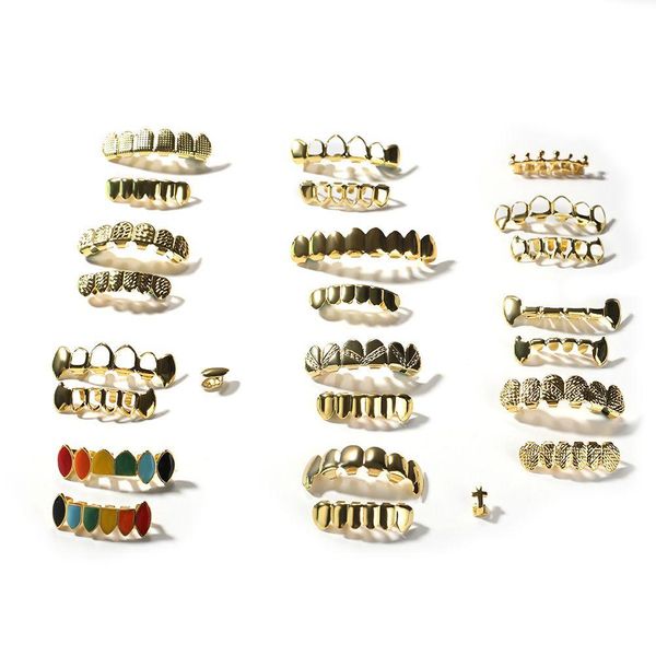 Grillz, Grills Dentals Mens Gold Grillz Conjunto de dentes de moda de moda de hip hop de alta qualidade oito 8 dente superior seis 6 inferior entrega de queda bo dhpjx