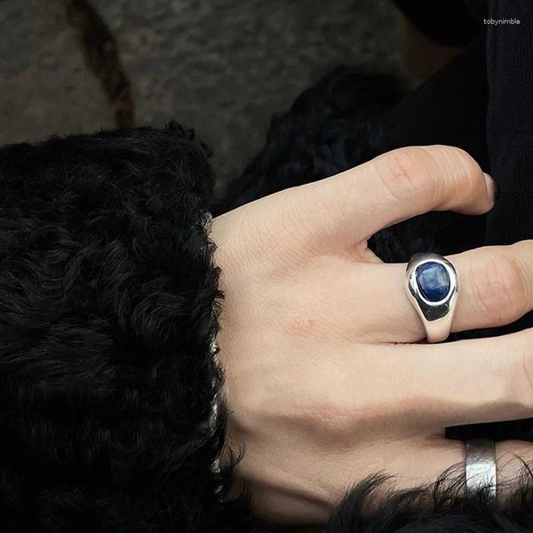 Ringos de cluster 925 Silver Gold Color Lapis Lazuli Stone Ring For Women Girl Presens Personalidade Ajusta Inserir Jóias Jóias Por atacado