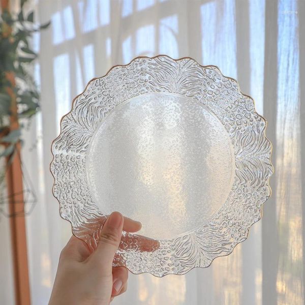 Placas Plate de vidro estilo coreano Ins transparente forma criativa floral el restaurante househwarware utensília de sobremesa de sobremesa