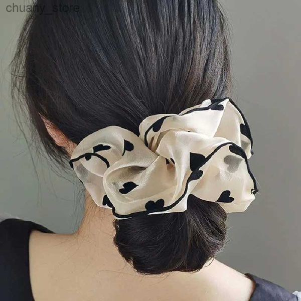 Elastico per capelli Elegant Dot Flower Love Chiffon Grande Champagne Capelli per le donne Tie Capelli Scrittura Accessori per capelli alla fascia per capelli Y240417