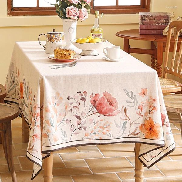 Tischtücher Leinen Tischdecke handbemalte Blume Pastoral Dachtzelle elegante rechteckige Kaffee-Cover-Wohnungsdekoration