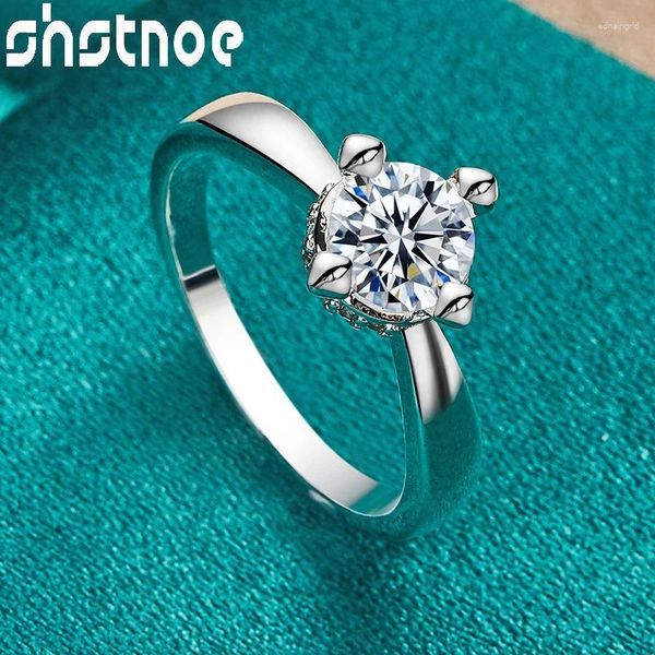 Anelli a grappolo Shstone 925 Sterling Silver Classic Crystal Zircon Crystal for Women Engagement Fase Wedding Fashion Jewelry Lady Birthday Regali di compleanno