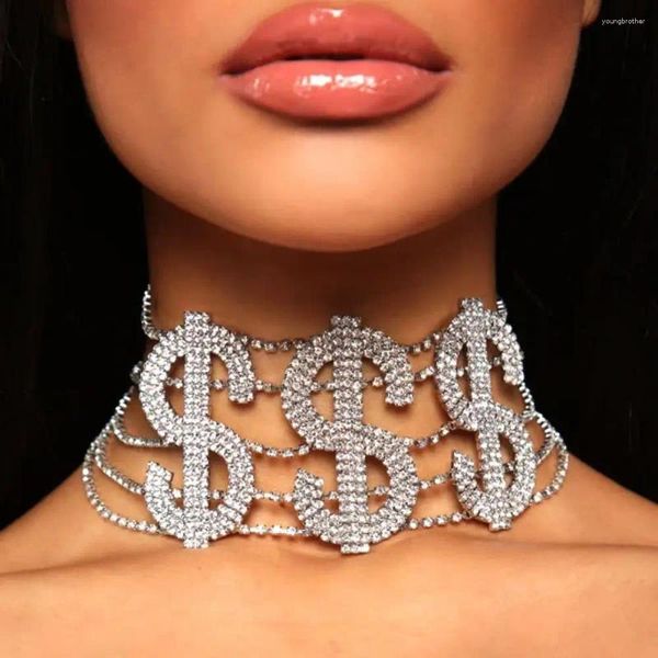 CHOKER BIG Money Dollar Dollaro Collana Dichiarazione di collana per donne Fashion Crystal Collar Chain Party Gift Gioielli