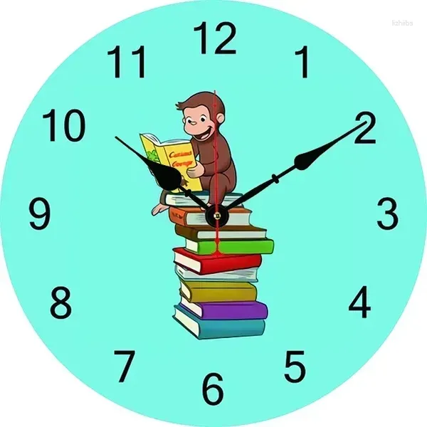 Relógios de parede Cartoon Monkey Books Clock Design moderno sala de estar quarto decoração de escritório de cozinha assistir decoração de casa decoração