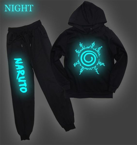 Uzumaki Naruto Crianças de roupas luminosas Meninas Meninas Capuz de algodão Sorto de harém Casual Terno de corrida casual Y2008318766209