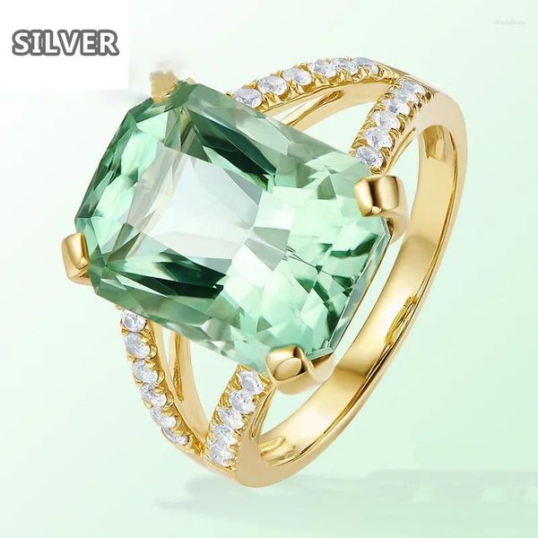 Clusterringe Grüne Kristall rechteckiger Steinschmuck für Frauen Party Jubiläum Turmalin Olivine Engagement Ring