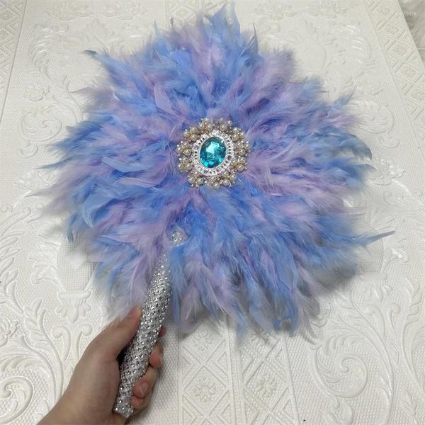 Dekorative Figuren 2024 Sky Blue Feather Hochzeit Fan für afrikanische Eventaille Mariage Dekoration handgefertigte Federn