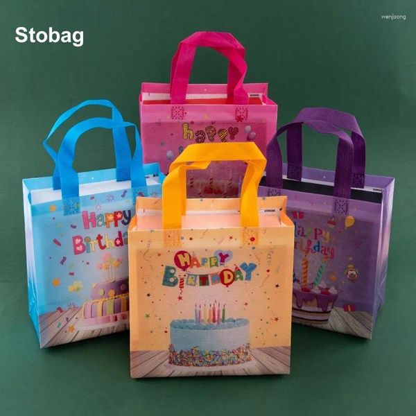 Depolama Çantaları Stobag 12 PCS Mutlu Yıllar Dokunmasız Tote Kek Hediye Paketi Kumaş Çocuklar Su Geçirmez Yeniden Kullanılabilir Kese Parti Favorileri