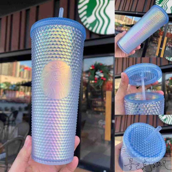 Garrafa de água Starbucks Ano Novo Copo de inverno Crystal Snow Mountain Durian Glass Straw Mark Thermo Cup Set Kettle L48