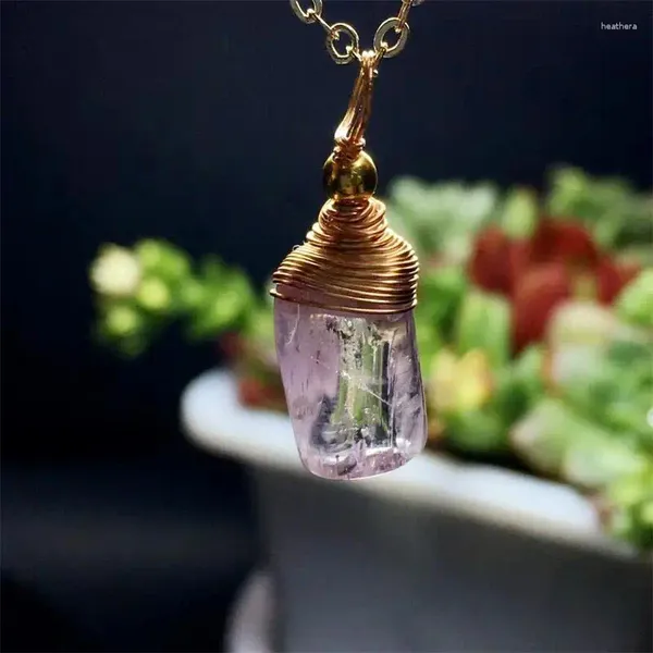 Link braccialetti naturale kunzite in rame rame avvolto a sospensione fengshui cristallo festa di gioielli donne dono di guarigione