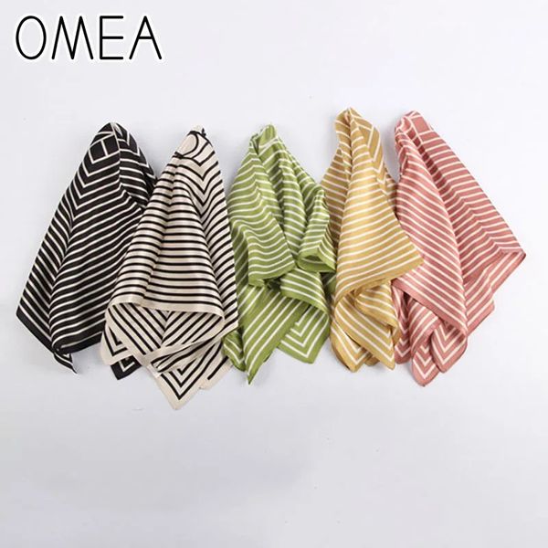 OMEA 100% Real Silk Senk Women Fashion Modern Small Square Corean Version do padrão listrado de seda lenço de luxo lenço Retro 240323