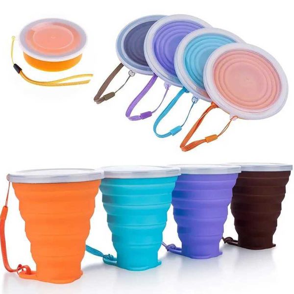 Jeub Mugs Taşınabilir Silikon Geri Çekilebilir Katlanır Kupa Açık Kapak Kahve Handcup Kampı Piknik Yürüyüş Mini Su Cam Drinkware 240417