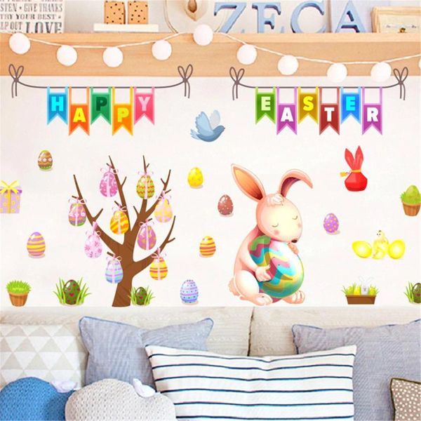 Wandaufkleber Ostern Happy Cartoon Kinder Aufkleber Fenster Glasur Aufkleber Frühling für Heimtagdekor#45