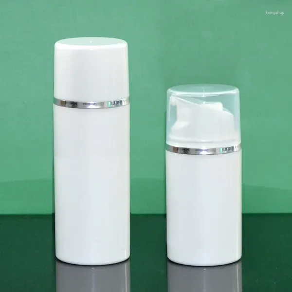 Depolama Şişeleri 80ml Beyaz Plastik Havasız Şişe Gümüş Hat Pompası ve Kozmetik Ambalaj Ürünü için Kapak