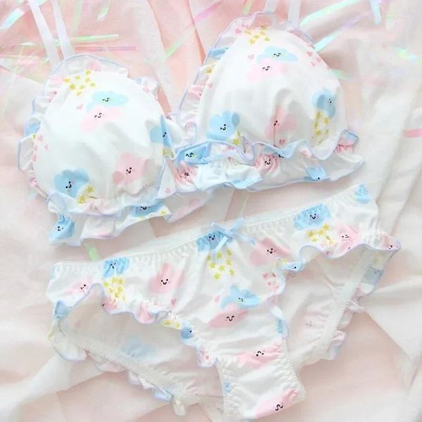 Bras define calcinha de sutiã japonesa fofa definido com roupa de baixo macia e mole o sono indica kawaii lolita cor branca e calcinha