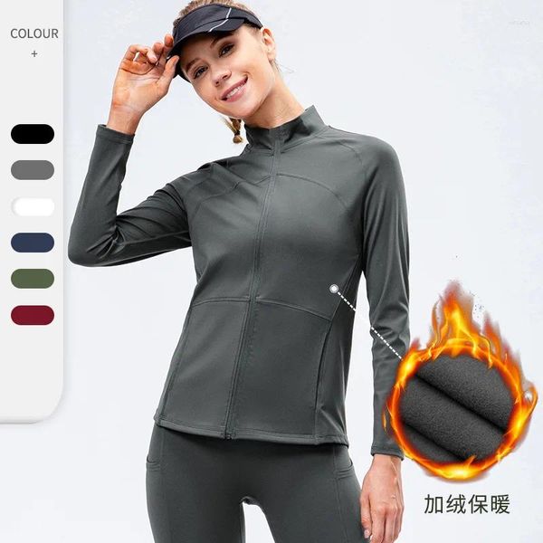 Camisas ativas Winter Warm Warm Workout Tops Sport Sport Zipper Yoga Slim Fit Running Sleeves Longo Push Up Fitness camiseta