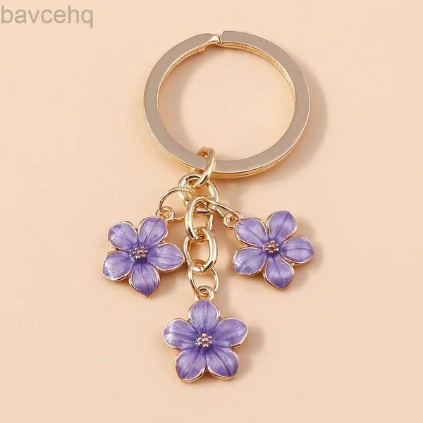 Anahtarlıklar Landards sevimli emaye anahtarlık renkli sakura çiçek anahtar yüzüğü tatlı anahtar zincirleri kadınlar için çanta aksesuarları diy takı hediyeleri D240417