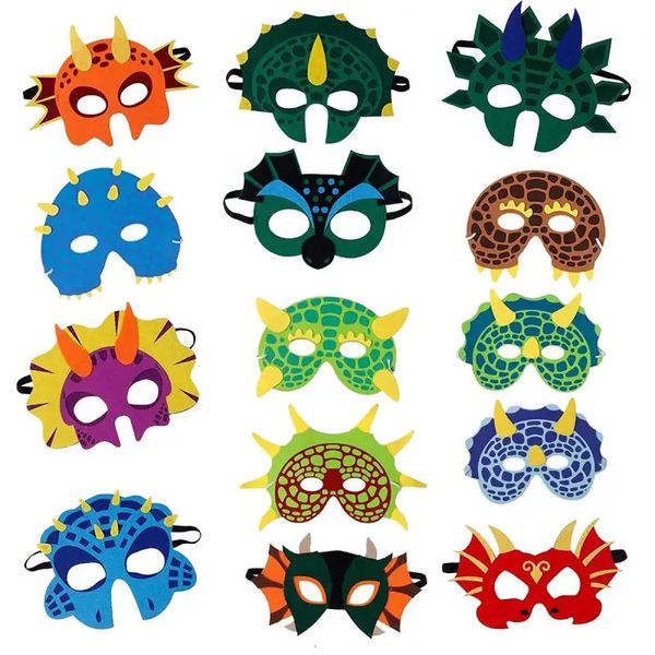 6-18 PCs Dinosaurierparty Masken Elastizität Eva Filzkind Foam Dino Gesichtsmaske für Kinder Cosplay Themed Masquerade Aprilscherz Tag Geschenk 240417