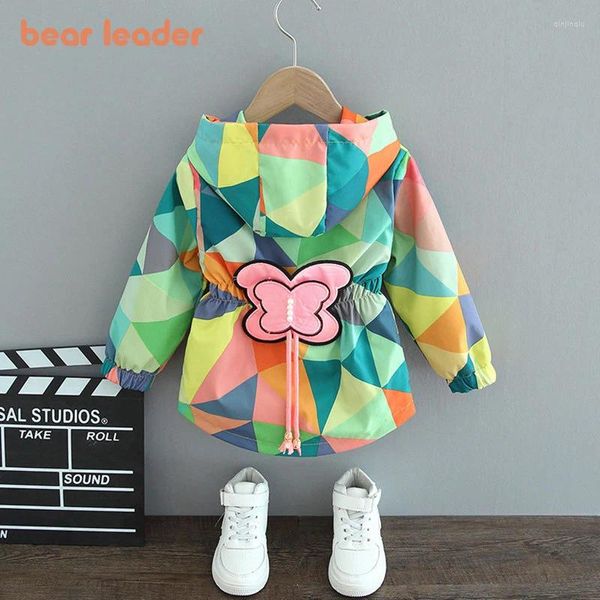 Jackets Bear líder crianças meninas Primavera Autumn Long 2024 Moda Baby Butterfly Apliques Coats Casual Outerwear para 1-6y