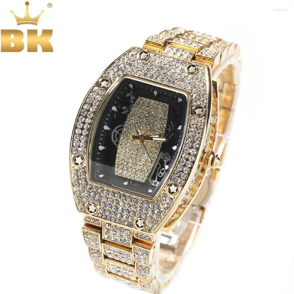 Relógios de pulso The Bling King Big Men's Watch Impermeado Full Iced Out Retângulo Dial Quartz Automático Mens Hiphop Hiphop