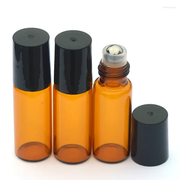 Garrafas de armazenamento 10pcs 5 ml garrafa de rolo de vidro âmbar para óleo essencial de perfume de perfume líquido Roll reabastecido no frasco
