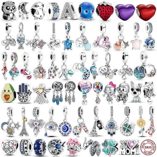 925 Sterling Silver Fit Women Charms Beads Bracciale Charmeleon Star Moon Charms Turtle Blue Eyes