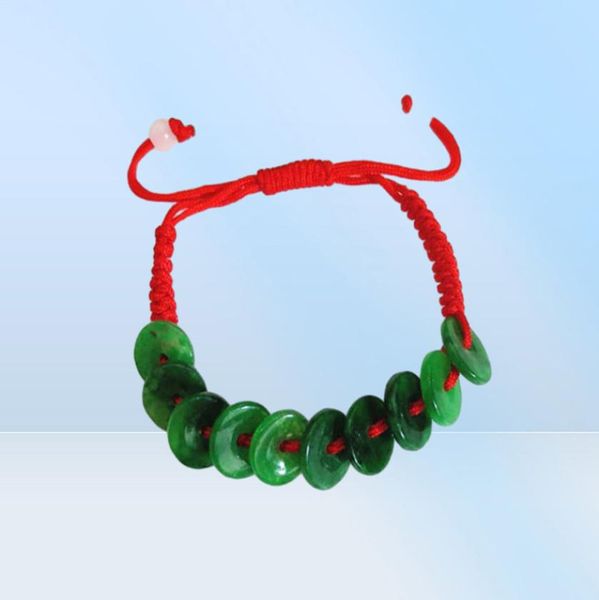 Chinesisches handgewebtes rotes Handseil Jade Friedensschnur Armband Einstellbar276Q1410022