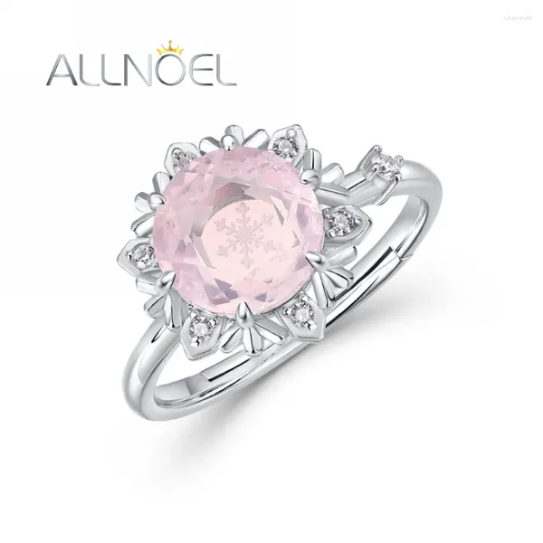 Anelli a grappolo Allnoel 925 Sterling Silver for Women Natural 8 mm Rose Quartz Snow Winter Snow Feate Gioielli Merry Christmas Party Gifts