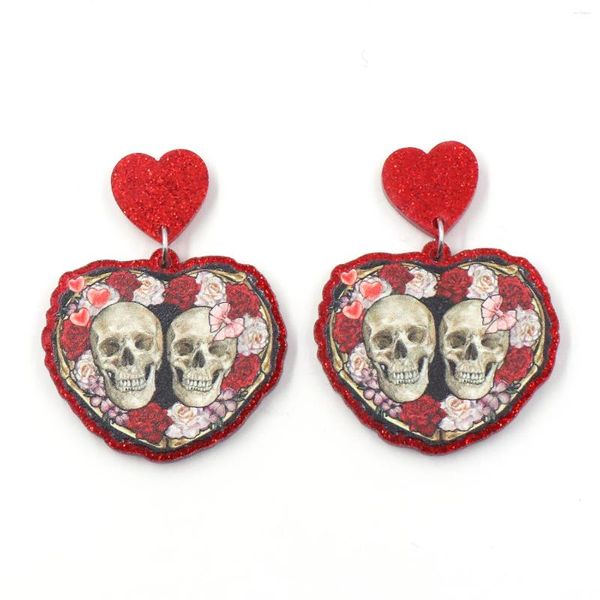 Orecchini penzolanti 1 remoia CN Drop Skeleton e Roses Heart Trendy's Valentine's Day Acrilic Glitter Gioielli per donne