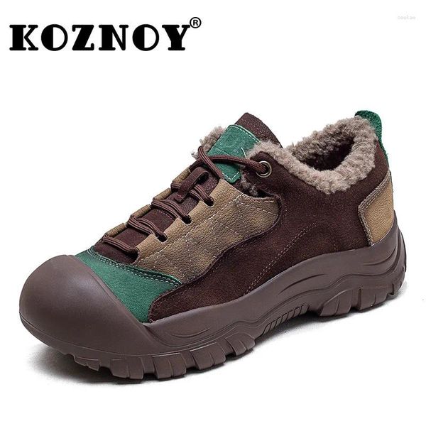 Lässige Schuhe Koznoy 3cm Kuh Wildleder echte High Brand Fashion Leder Chunky Sneaker Frauen vulkanisieren Loafer Platform Flats komfortabel