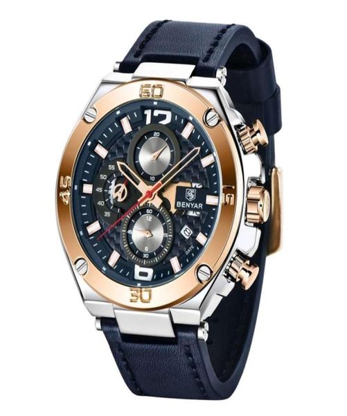 Benyar 5151 Brand Men Quartz Watch Luxus Militärsport Chronograph Busins Washington als Leder Uhr Relogio Maskulino29129443252