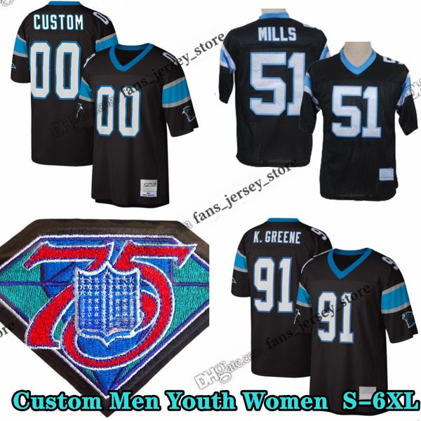 Custom 75th Vintage 51 Sam Mills 1996 Football Jersey 91 Кевин Грин 53 Брайан Бернс 54 Шак Томпсон 76 Рассел Окунг Тедди Бриджуотер 12 D.J.Мур 21 Джереми Чинн